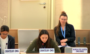 HICC Programme Assistant Anna Aguto delivers statement at the 55th Session of the Human Rights Council.