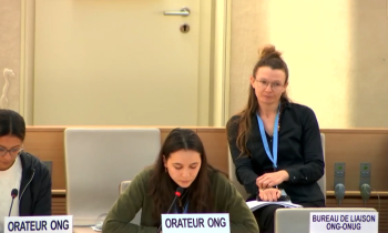 HICC Programme Assistant Anna Aguto delivers statement at the 55th Session of the Human Rights Council.