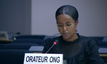 Human Rights and Refugees Programme Assistant Najmah Ali delivering oral statement.